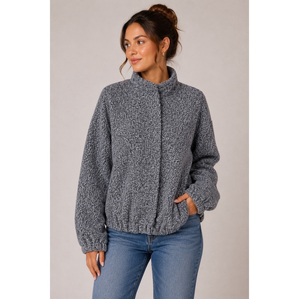 8‎ Birdies Boucle Snap Front Jacket M Gray Cozy Minimalist Casual Outerwear